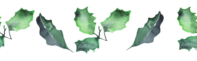 Greenery pattern. Border with branch and leaves. Vintage botanical plant