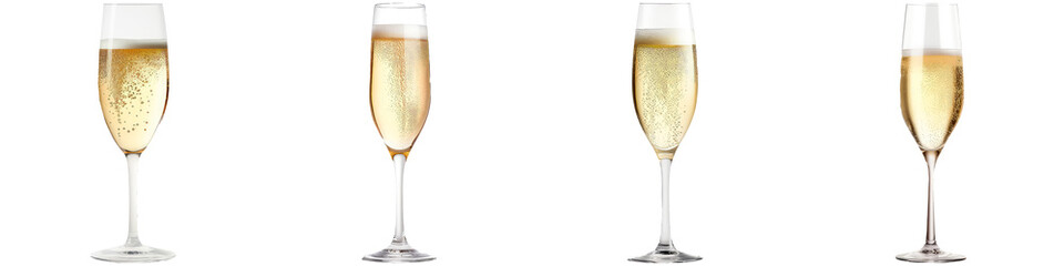 A glass of champagne on a white background, the concept of Christmas and New Year - obrazy, fototapety, plakaty