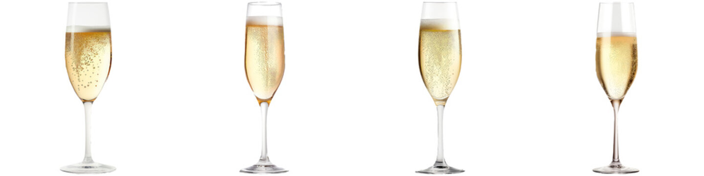 A glass of champagne on a white background, the concept of Christmas and New Year