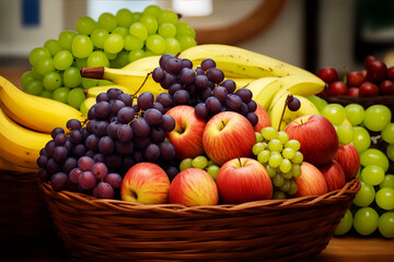 Assorted fresh fruits in a basket