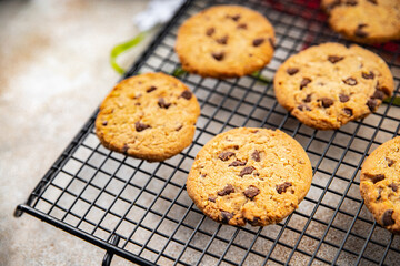 christmas cookie chocolate drops sweet dessert holiday treat new year and christmas celebration meal food snack on the table copy space food background rustic top view