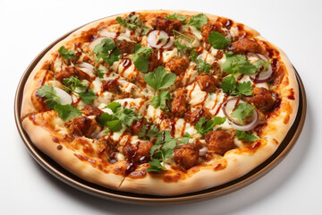 Chicken pizza on a white background. Generative AI