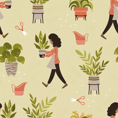 Seamless pattern with home plants