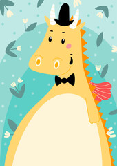 Funny dragon in hat illustration