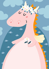Dragon girl with flower illustration