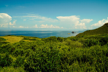 Veduta panoramica del Golfo di Bosa da Punta Foghe. Oristano, Sardegna. Italy