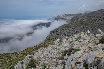 Mallorca, Spain - 11 June, 2023: Views of the Mediterranean sea and Tramuntana Mountains from Puig Caragoli, Mallorca