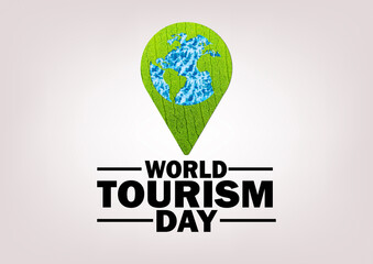 World Tourism Day illustration. Holiday concept. Template for background, banner, card, poster with text inscription. 