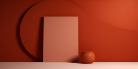 Minimalistic modern mock up background for products presentation, bright orange apricot color