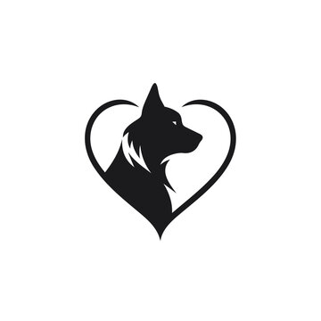 Rehabilitation veterinarian monochrome glyph logo. Pet treatment. Dog silhouette in heart symbol. Design element. Created with artificial intelligence. Ai art for corporate branding, animal hospital