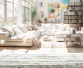 Table Top And Blur Living Room Of  Background