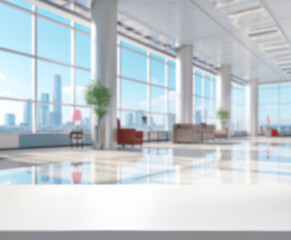 Fototapeta premium Table Top And Blur Office Of Background