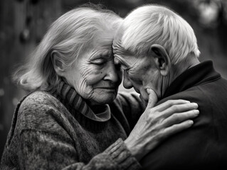 Old couple holding each other. Love through the years.