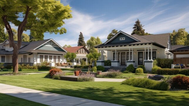 bungalow style home surrounded by other bungalows in San Jose, California in a photo realistic style
