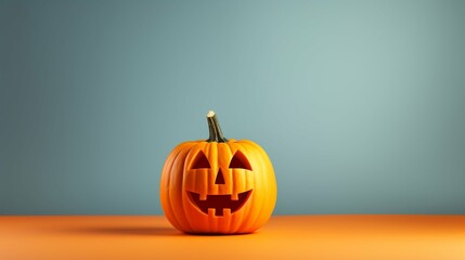 A Jack O Lantern Halloween Pumpkin on a Pastel Background Perfect for Subtle Seasonal Decor
