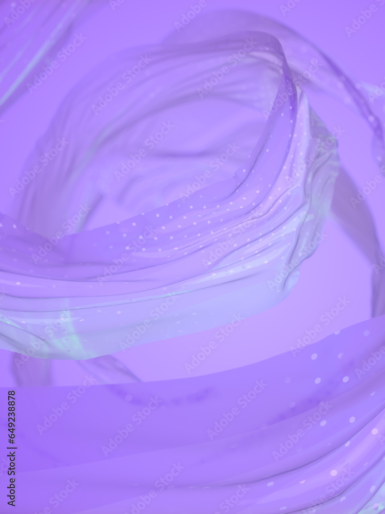 Poster light purple background with flying rings of translucent plastic. 3d rendering digital illustration