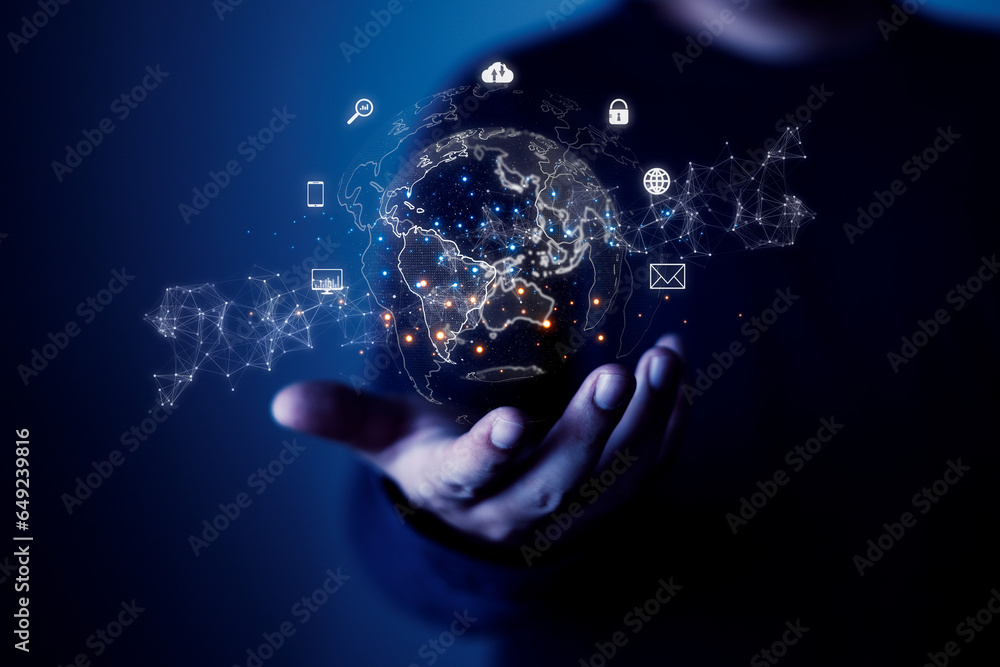 Aufkleber global network connectivity concept and technology innovation communication network technology, busi