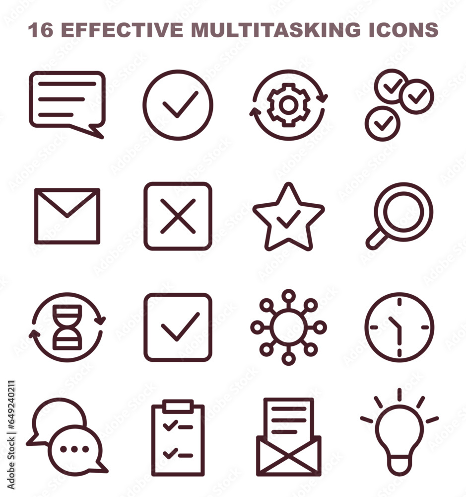 Poster multitasking icons set. simple symbols for effective time and task
