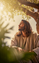 Jesus Christ preaching near an olive tree - 649242664