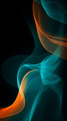 Vertical ambient smoke wave structure screen wallpaper background. Teal, Blue, Orange, Gold. 9:16 Aspect Ratio.