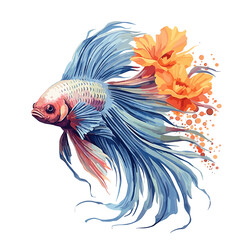 Fototapeta premium Blue and orange Floral Fighter Fish floral fighter , PNG, Illustration