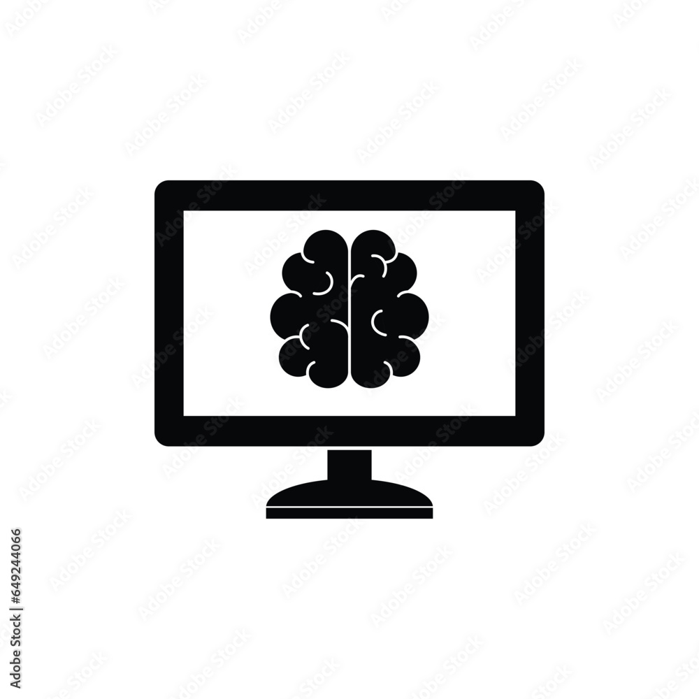 Poster computer screen with brain icon vector