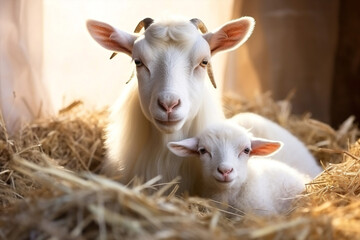 Sun animals rural domestic goat cute green grass farming landscape