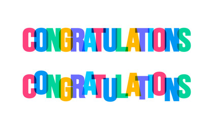 Congratulations colorful lettering text font typography vector banner design template. colorful message and colorful big letters.