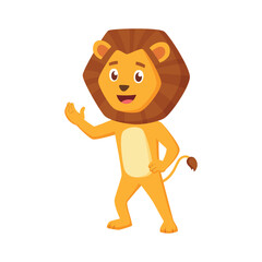 Cute Friendly Lion in Welcome Pose Vector Illustration In Cartoon Style