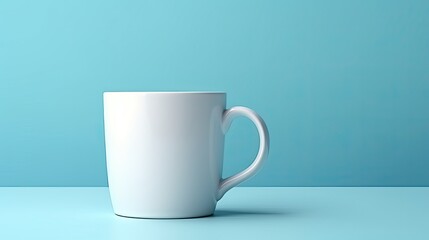 Plain white coffee cup on a light blue background. Perfect for promoting coffee shops, showcasing drinkware products, mockup bases, or adding a pop of color to any creative project.
