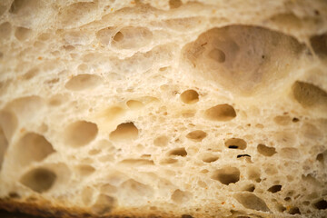 Macro detail of freshly baked bread crumbs