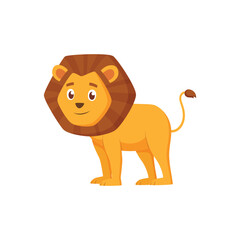 Cute Friendly Lion Standing Vector Illustration In Cartoon Style 
