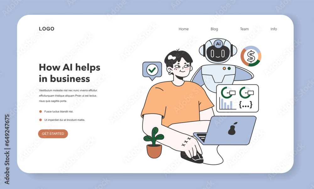 Poster help of artificial intelligence for business web banner or landing page.
