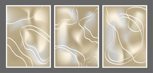Gold Line Art in Mid-Century Modern Style Artwork.  Digital Geometric Painting
