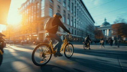 Blurred image of a cyclist on the streets - obrazy, fototapety, plakaty