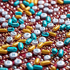Fototapeta na wymiar bright capsules, pills, pills. background