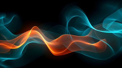 Vertical ambient smoke wave structure screen wallpaper background. Teal, Blue, Orange, Gold. 16:9 Aspect Ratio.