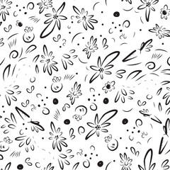 Simple floral black and white repeat pattern
