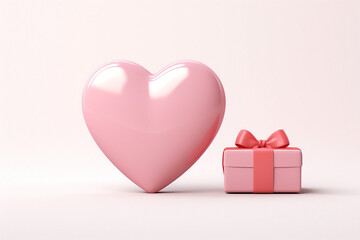 Heart and gift box with pink bow.