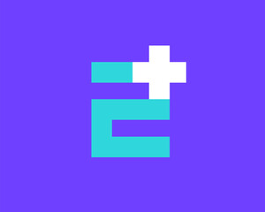 Number 2 cross plus medical logo icon design template elements