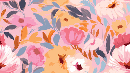 Fototapeta na wymiar Acrylic painting summer spring flowers pattern, pastel pink colors, Bright hand drawn blossom artistic flowers print. Modern botanical pattern