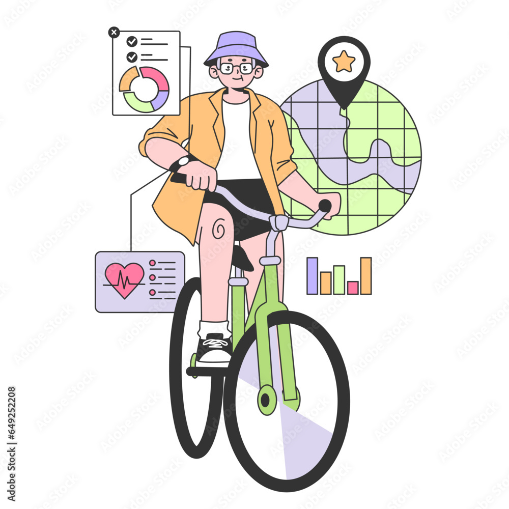 Poster health tracker smart watch. character using electronic gadget to monitor