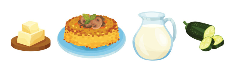 Pie Cooking Kitchen Ingredients for Culinary Vector Set