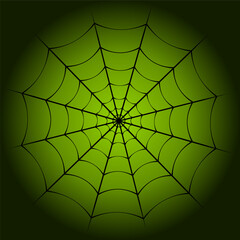 Obraz premium Halloween background with a spider web and dark green gradient background
