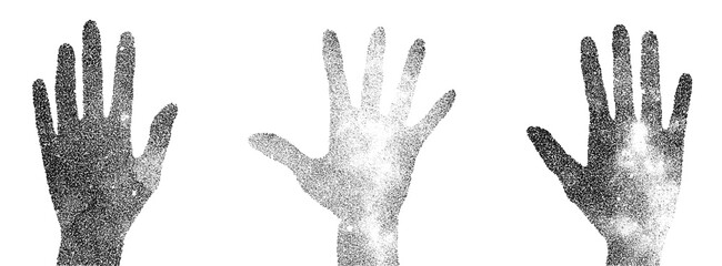Set of hands. Realistic stippling vector illustration