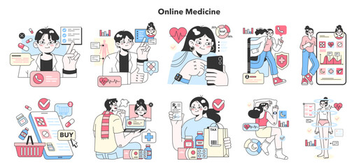 Telemedicine set. Online consultation with a doctor. Remote medical treatment