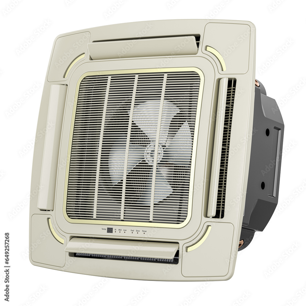 Poster ceiling cassette air conditioning unit. ceiling cassette unit, indoor unit of air condition. 3d rend