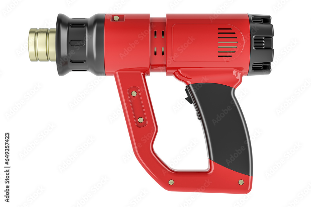Poster heat gun, red color. 3d rendering isolated on transparent background