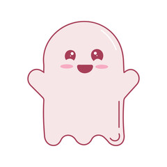 Halloween kawaii ghost in doodle flat style. Hand drawn element for halloween concept. Halloween symbol isolated on white background.
