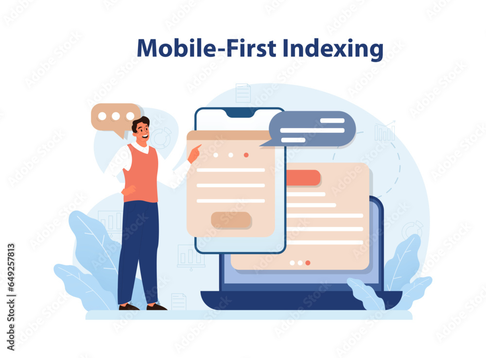 Poster mobile-first indexing. website smartphone version development. search